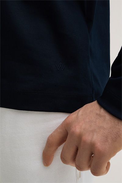 Baumwoll-Langarm-Poloshirt Gabriello in Navy