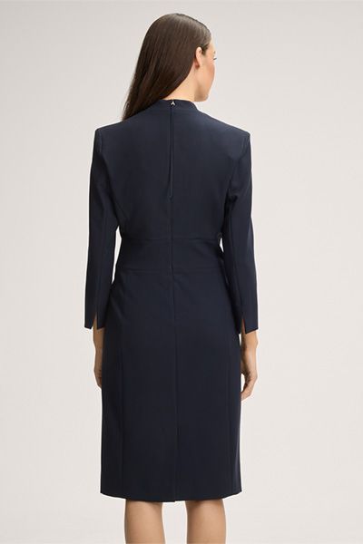 Windsor Crêpe Etuikleid mit V-Ausschnitt in Marineblau und langen Ärmeln