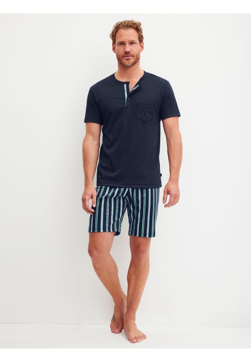 Herren Schlafanzug Set Kurz in Blau