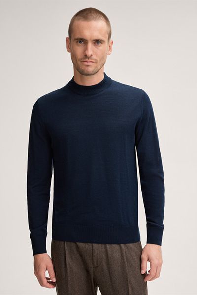 Windsor Nando Marineblauer Strickpullover mit Stehkragen und Kaschmirmischung