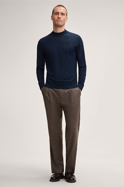 Windsor Nando Marineblauer Strickpullover mit Stehkragen und Kaschmirmischung