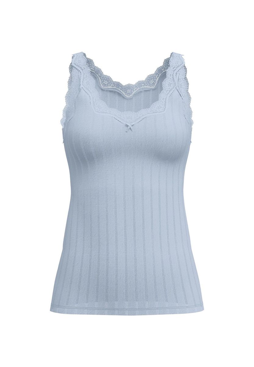 Geripptes Tanktop mit Spitzenbesatz