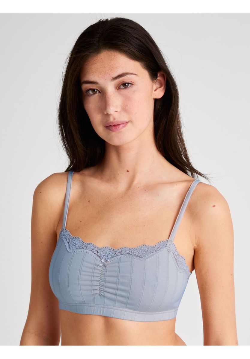 Gestreiftes Bustier aus Baumwolle mit Spitze