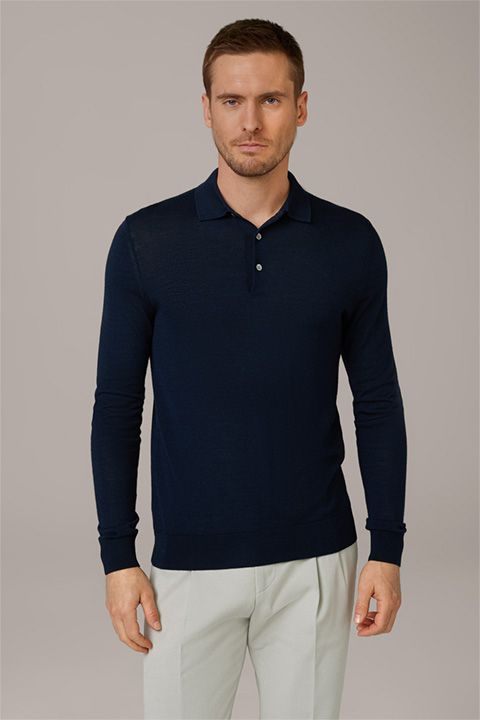 Windsor Nando Marineblaues Strick-Poloshirt Seide Kaschmir-Mischung