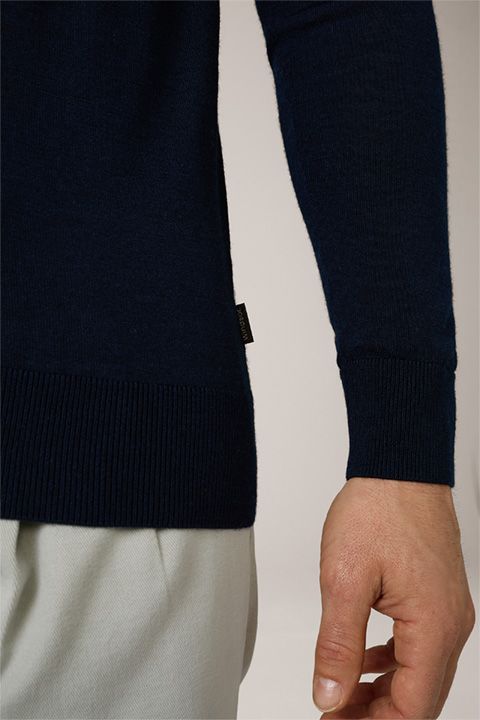 Windsor Nando Marineblaues Strick-Poloshirt Seide Kaschmir-Mischung