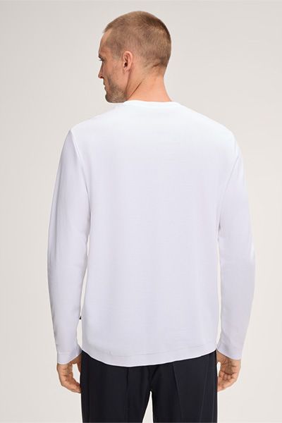 Baumwoll-Langarmshirt Frido in Weiß mit klassischem Rundhalsausschnitt