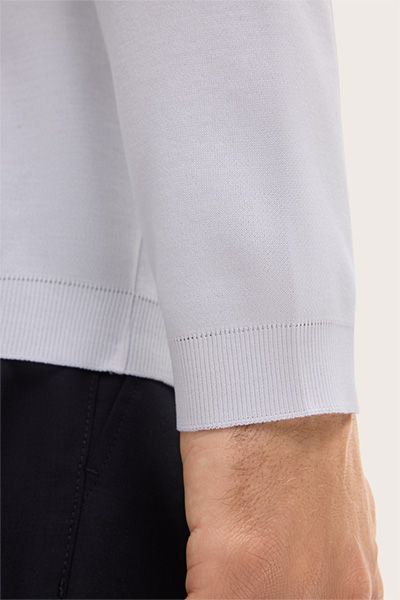 Baumwoll-Langarmshirt Frido in Weiß mit klassischem Rundhalsausschnitt