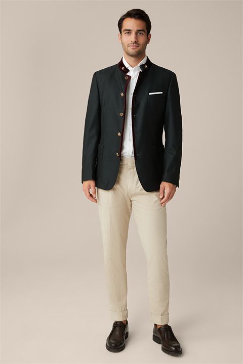 Windsor Dunkelgrüne Trachtenjacke aus Wolle mit Samt-Details