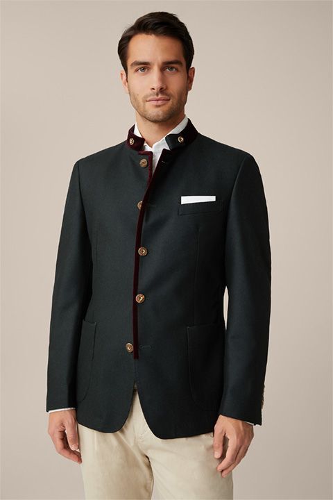 Windsor Dunkelgrüne Trachtenjacke aus Wolle mit Samt-Details