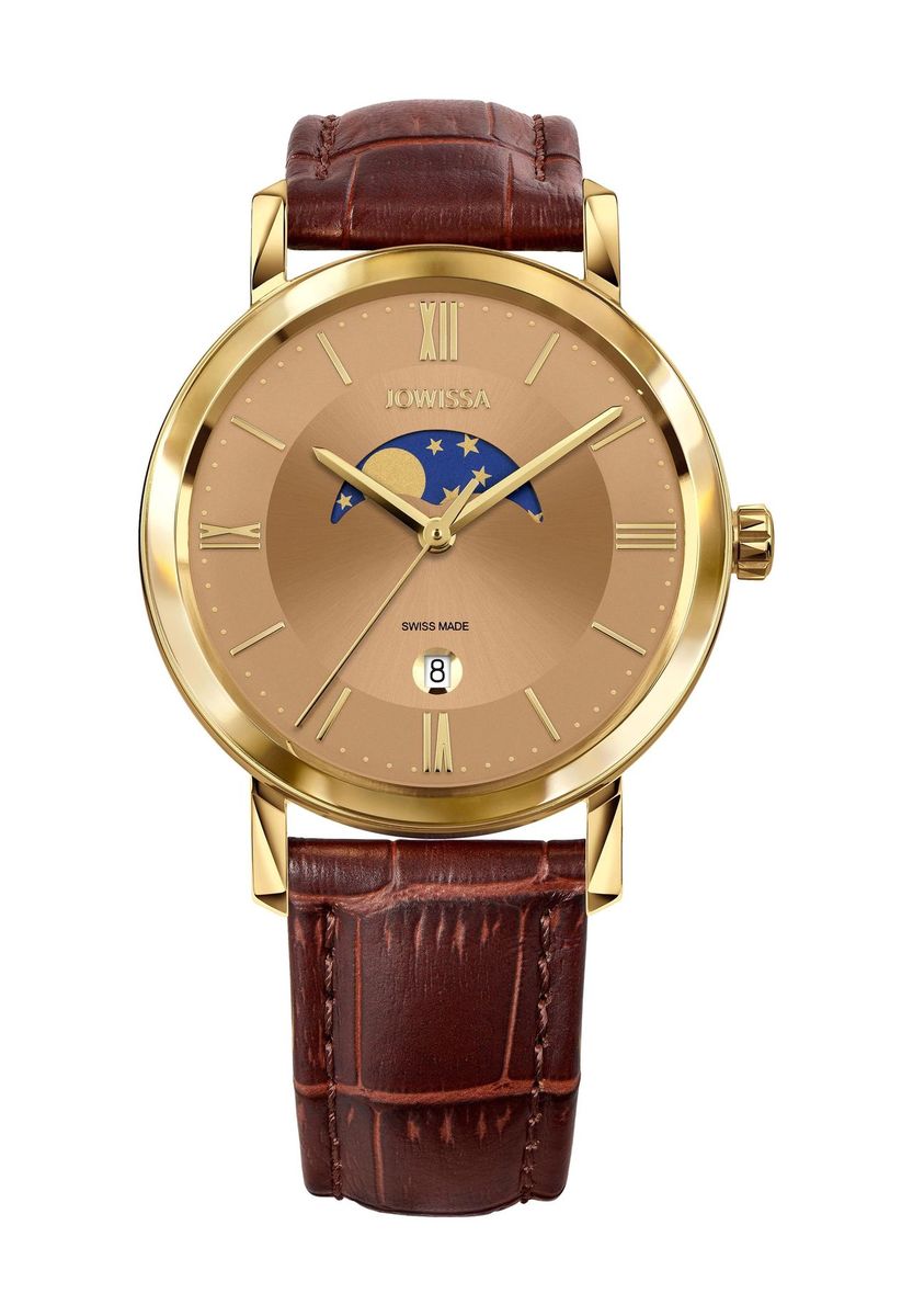 Goldfarbene braune Leder-Kleideruhr