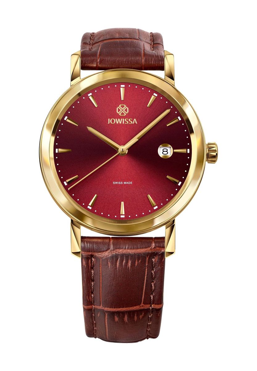 Elegante goldfarbene Uhr mit Lederarmband