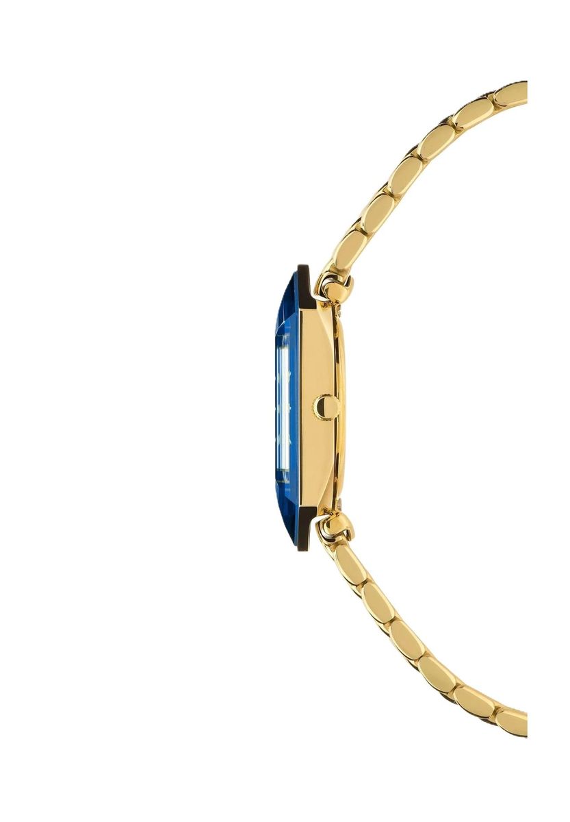 Damenarmbanduhr mit blauem Zifferblatt und Goldton