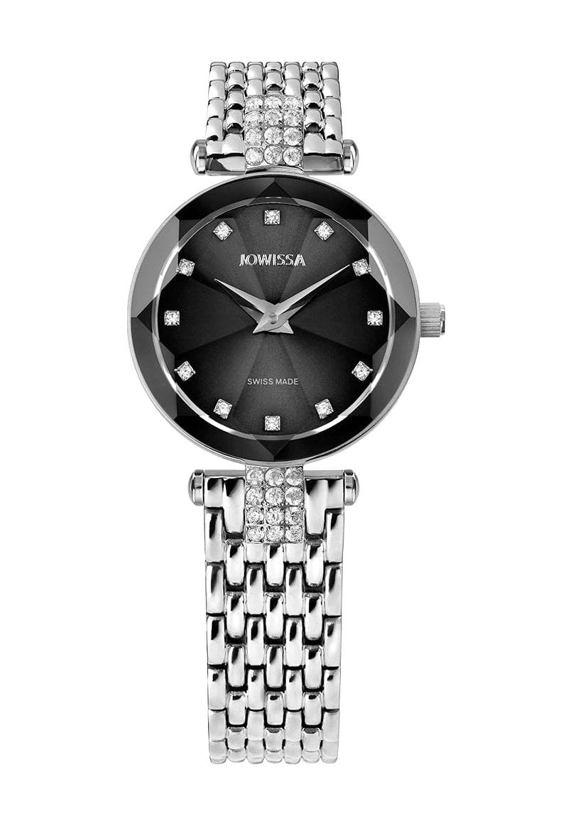 Elegante silberfarbene Uhr mit Kristallakzenten