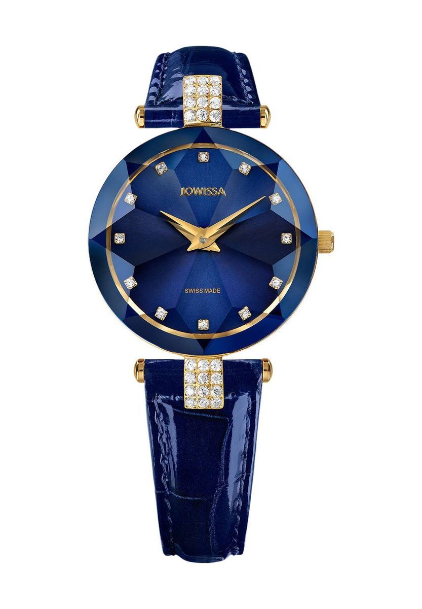 Elegante blaue Damenlederuhr