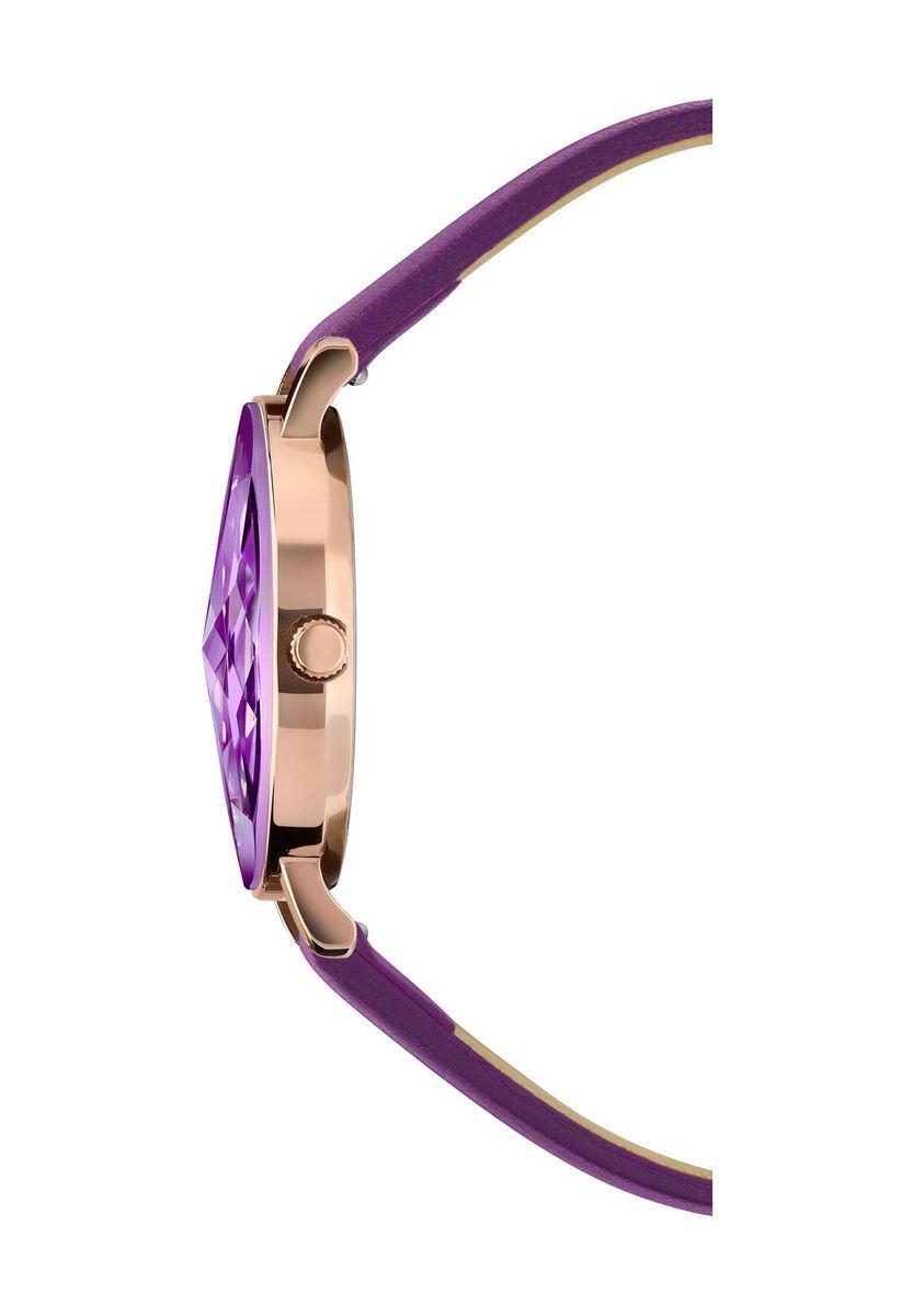 Elegante facettierte Damenuhr mit violettem Zifferblatt