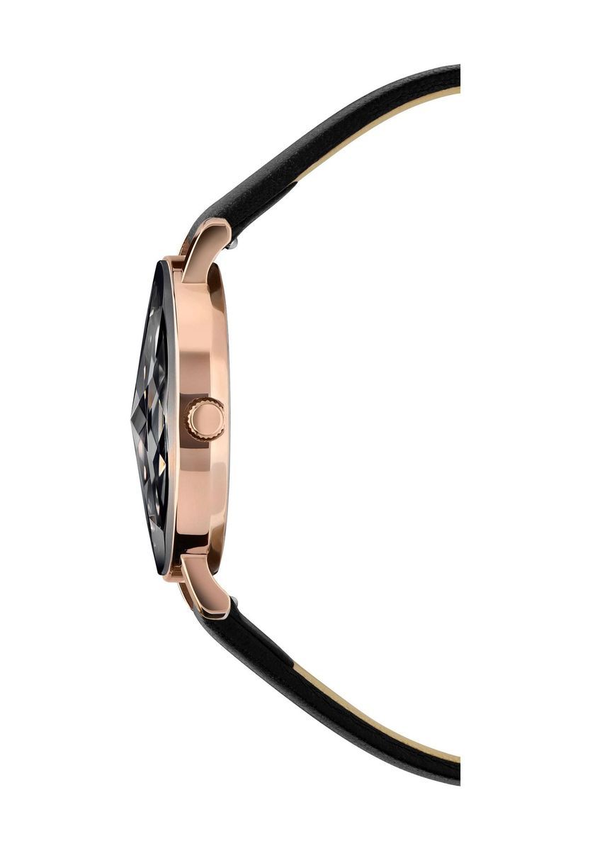 Elegante Damenuhr mit facettiertem schwarzen Zifferblatt