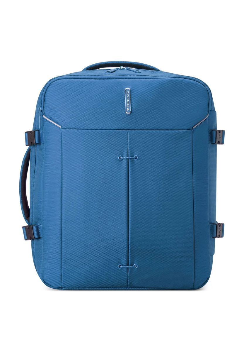 Blauer Reiserucksack mit Kompressionsriemen