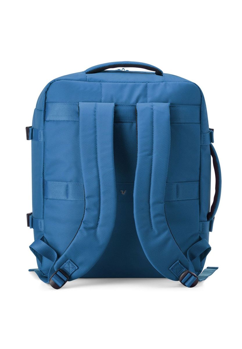 Blauer Reiserucksack mit Kompressionsriemen