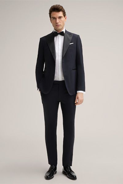 Masterhand Marineblaues Wollmischungs-Smoking-Jackett Shawl-Revers Slim Fit