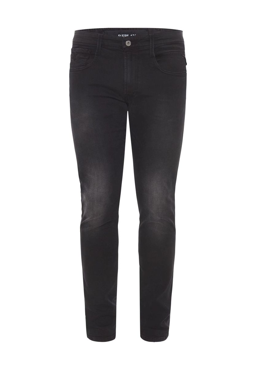 Schmal geschnittene, gewaschene schwarze Denim Jeans