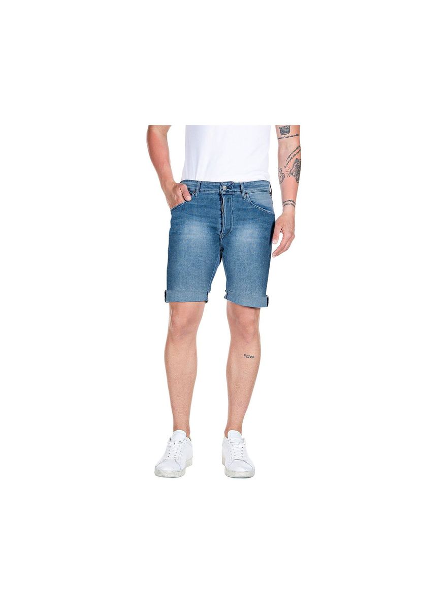 Tapered Fit Stretch Denim Bermuda Shorts
