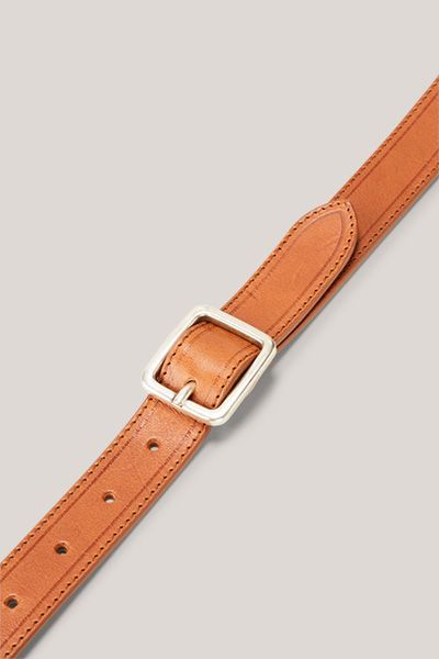 Windsor Cognac Nappa Ledergürtel mit eckiger Silberschnalle