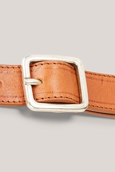 Windsor Cognac Nappa Ledergürtel mit eckiger Silberschnalle