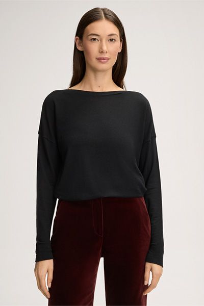 Marc Cain Schwarzes Wollmischungs-Langarmshirt mit U-Boot-Ausschnitt