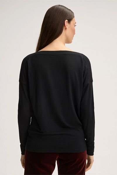 Marc Cain Schwarzes Wollmischungs-Langarmshirt mit U-Boot-Ausschnitt