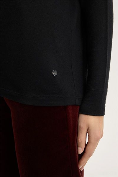 Marc Cain Schwarzes Wollmischungs-Langarmshirt mit U-Boot-Ausschnitt