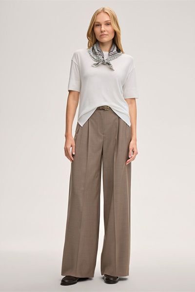 Marc Cain Ecru Lyocell-Baumwoll-Mischung T-Shirt Rundhalsausschnitt Kurzarm