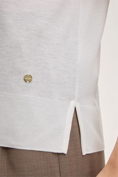 Marc Cain Ecru Lyocell-Baumwoll-Mischung T-Shirt Rundhalsausschnitt Kurzarm