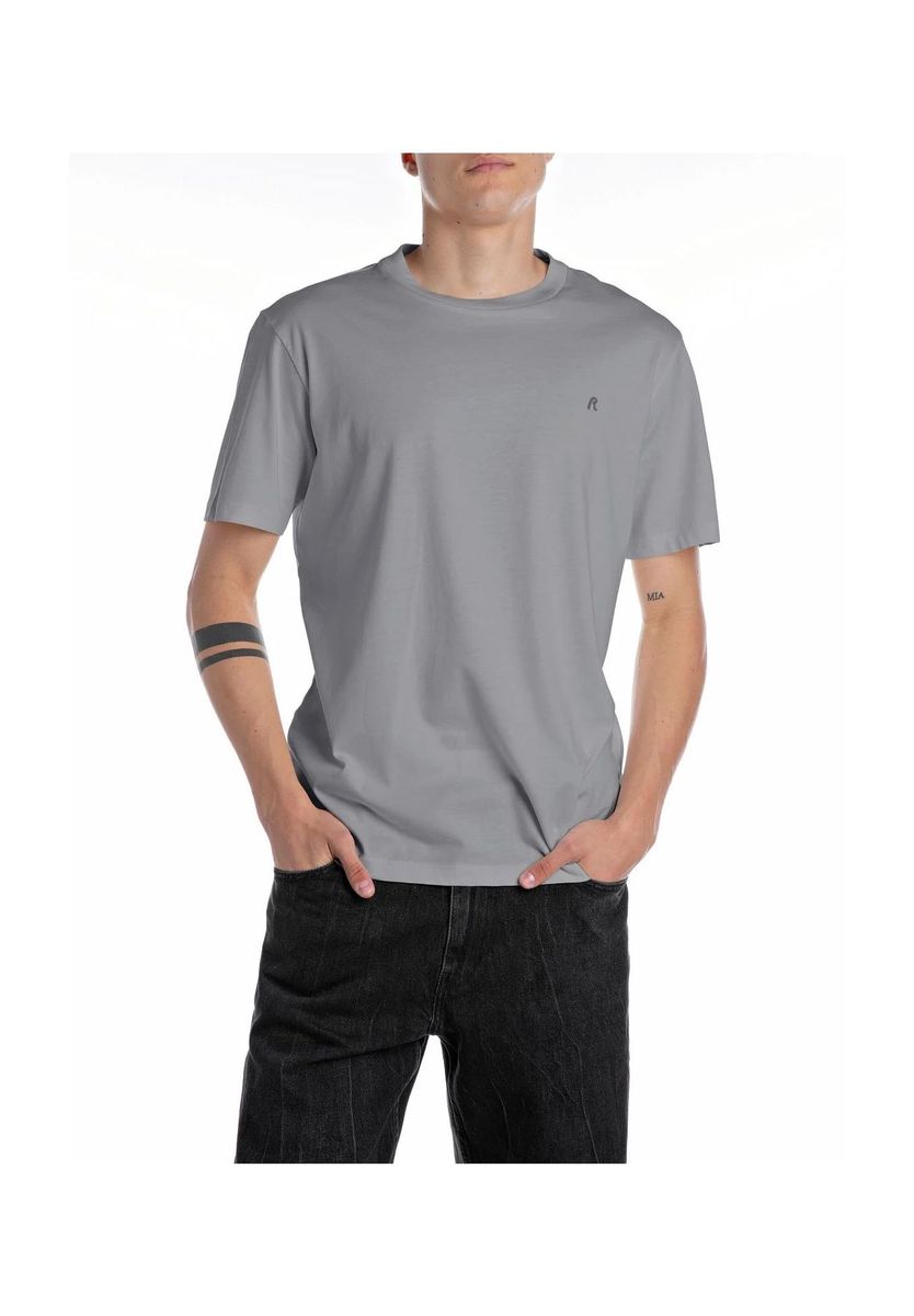 Klassisches einfarbiges Baumwoll T-Shirt mit Rundhalsausschnitt