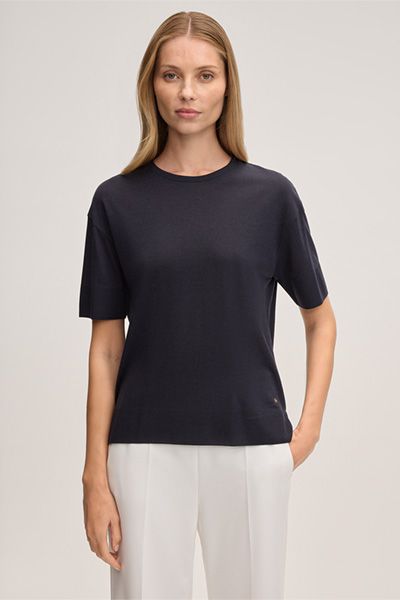 Marc Cain Lyocell-Baumwoll Marineblau T-Shirt mit kurzen Ärmeln