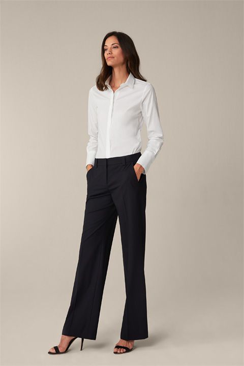 Windsor Damen Baumwollstretch-Bluse mit Hemdkragen in Weiß