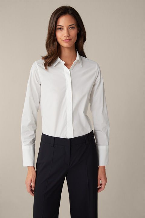 Windsor Damen Baumwollstretch-Bluse mit Hemdkragen in Weiß
