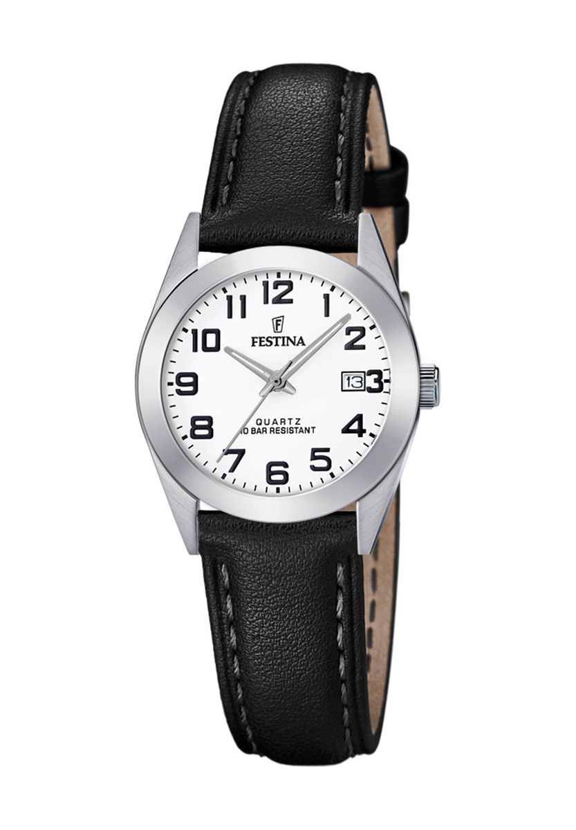 Klassische Silberfarbene Uhr mit Schwarzem Lederarmband