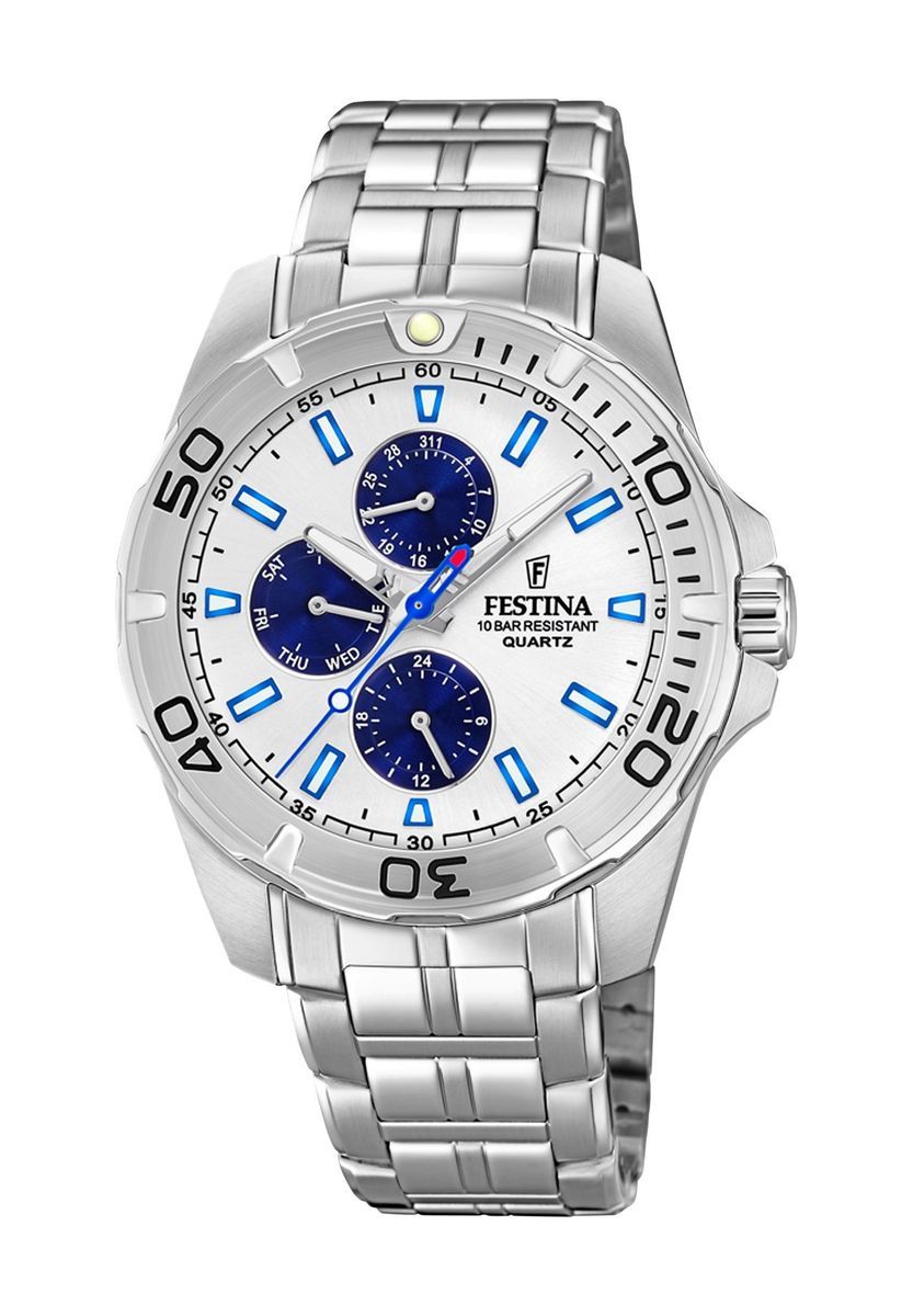 Silberne Multifunktionsuhr aus Edelstahl