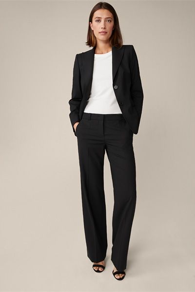 Windsor Schwarze Wollmischung Weitgeschnittene Anzughose