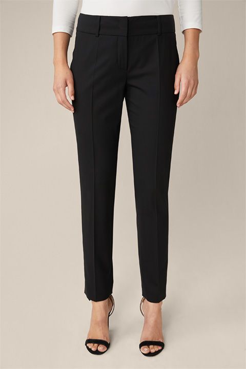 Windsor Slim Fit Schwarze Woll-Stretch-Hose mit Bügelfalten