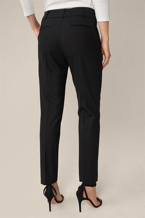 Windsor Slim Fit Schwarze Woll-Stretch-Hose mit Bügelfalten