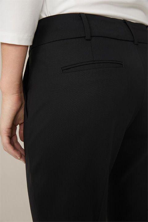 Windsor Slim Fit Schwarze Woll-Stretch-Hose mit Bügelfalten