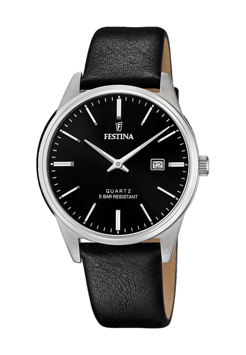 Klassische Armbanduhr mit schwarzem Lederarmband