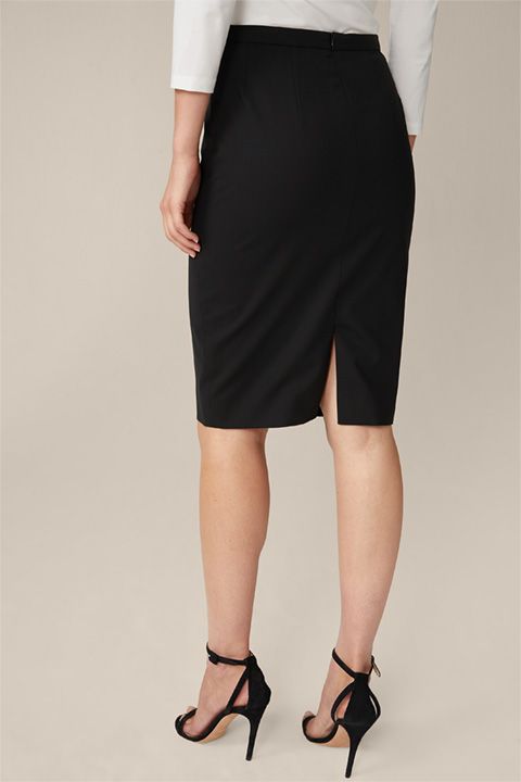 windsor Schwarzer Bleistiftrock aus Schurwoll-Stretch, Business, klassisch, figurbetont