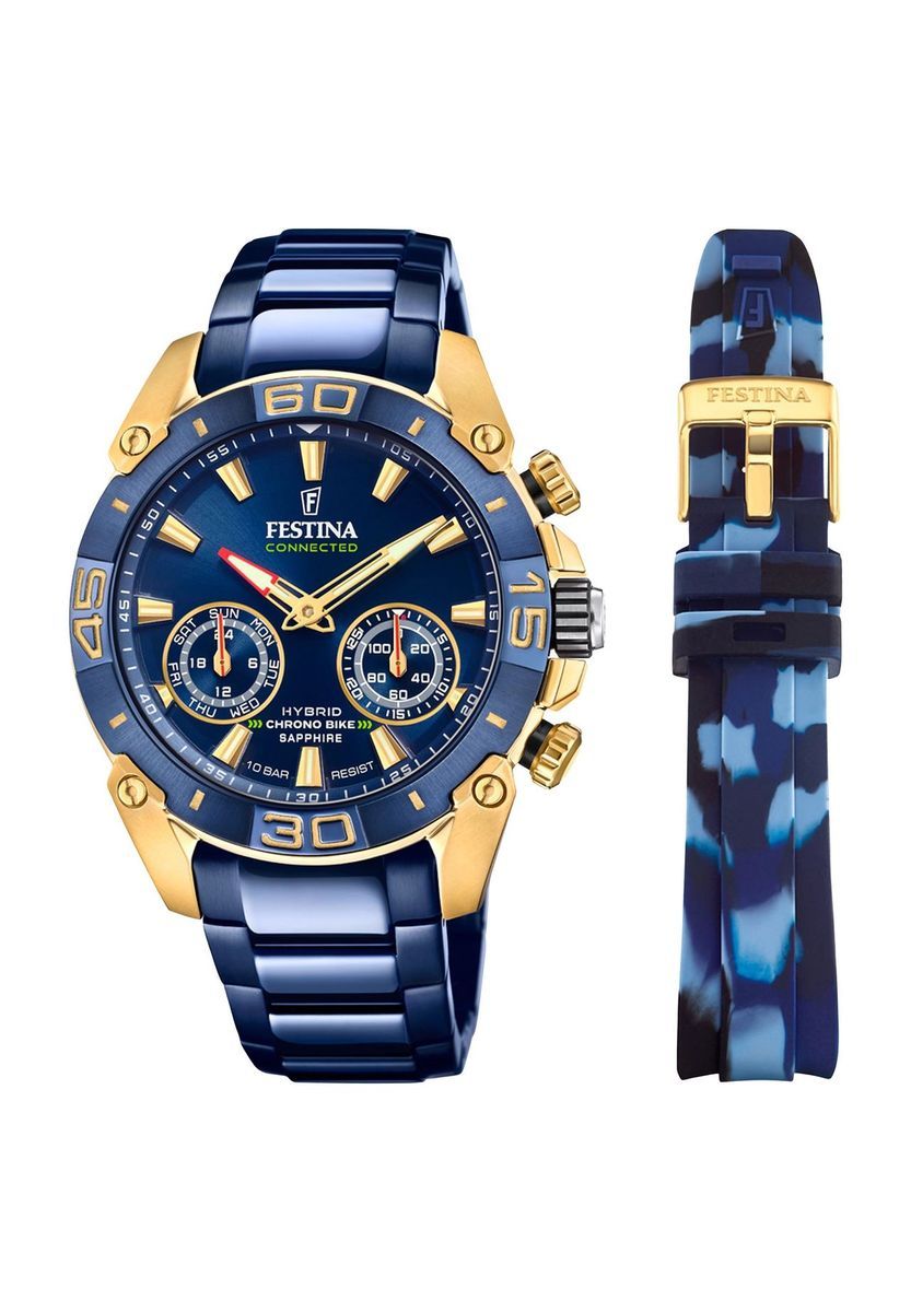 Blaue und goldene Hybrid-Smartwatch