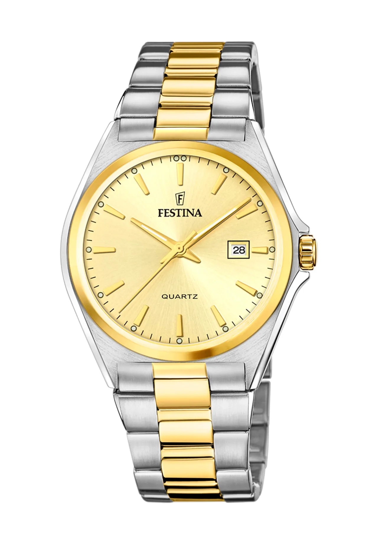 Klassische Bicolor-Uhr mit Gold-Zifferblatt