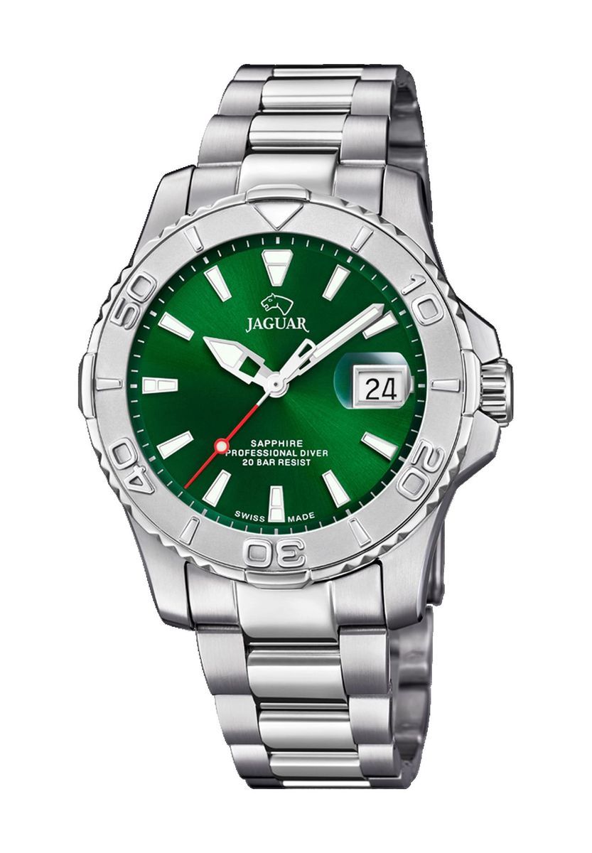 Herren Silberne und Grüne Taucheruhr