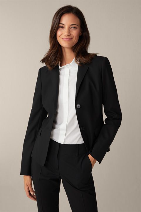 Windsor Schurwoll-Stretch Schwarzer Blazer Einreihiges Klassisches Schneiderdesign