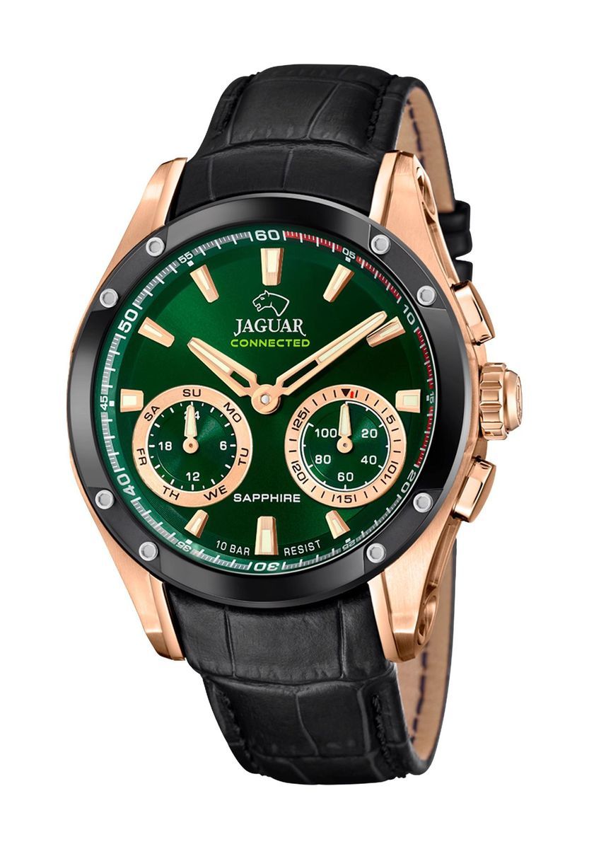 Herren Smartwatch schwarzes Leder goldene Akzente