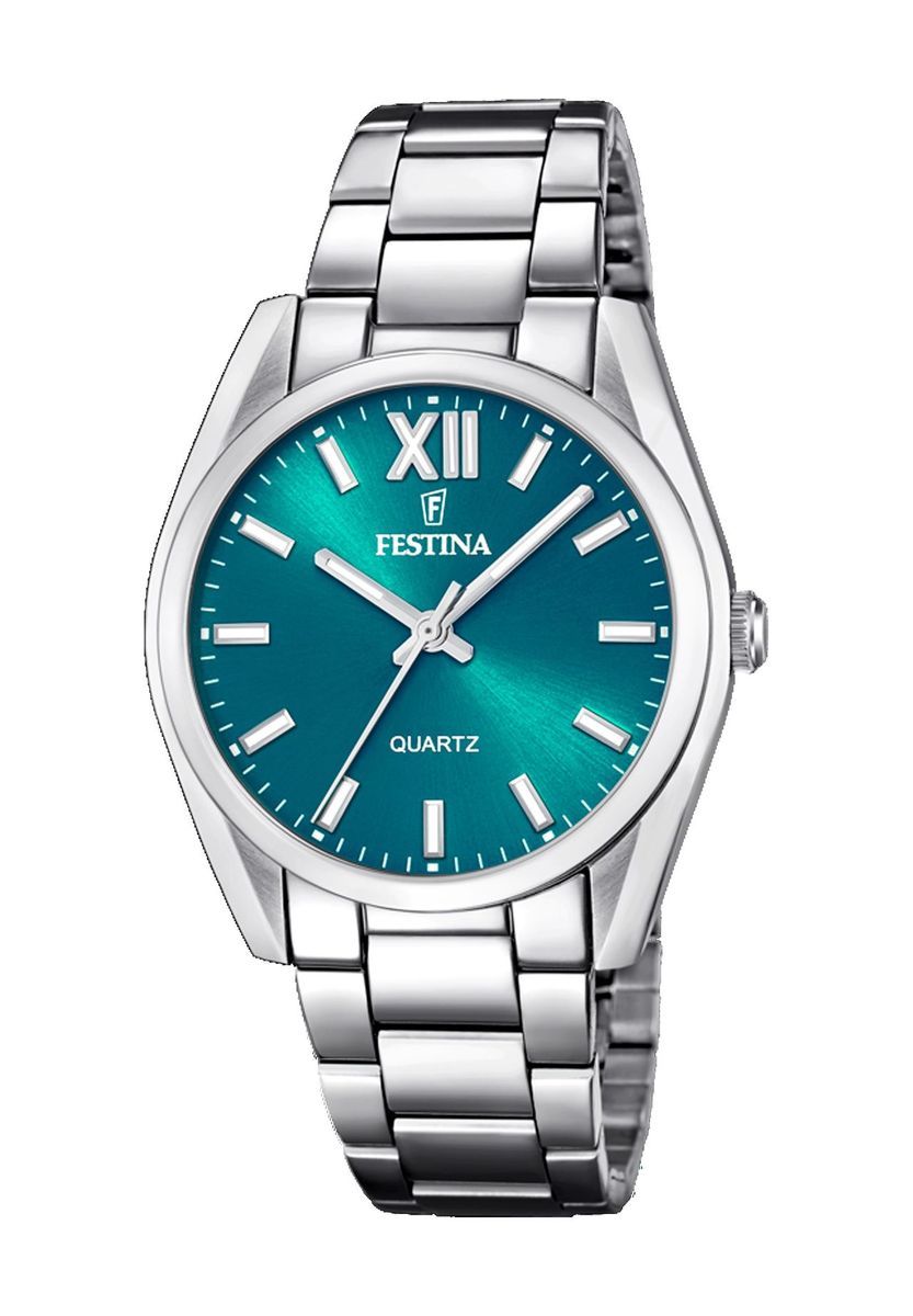 Elegante Silberne und Grüne Armbanduhr